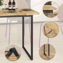 VOGREX 120cm Modern Wooden Dining Table 4-6 Seats Kitchen Desk in Beige - thumbnail 4