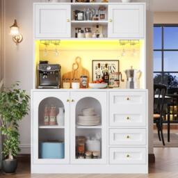 Matteo White Fluted Glass Sideboard Cabinet with LED & Drink Holders