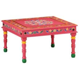 Berkfield Home Coffee Table Pink Hand Painted Solid Wood Mango - thumbnail 2
