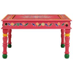Berkfield Home Coffee Table Pink Hand Painted Solid Wood Mango - thumbnail 1