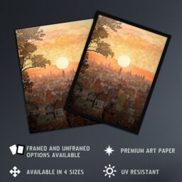 Artery8 Wall Art Print Sunset Over Oxford City Watercolour Painting Orange Pink Atmospheric Cityscape Art Framed - Size: A4 - thumbnail 2