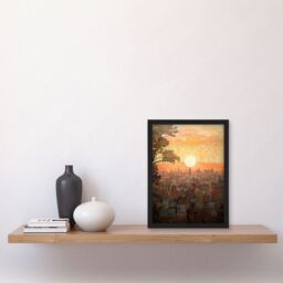 Artery8 Wall Art Print Sunset Over Oxford City Watercolour Painting Orange Pink Atmospheric Cityscape Art Framed - Size: A4 - thumbnail 4