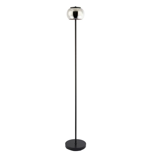 Happy Homewares Modern LED Floor Lamp in Matte Black with Smoked Glass Shade & Foot Switch - image 1
