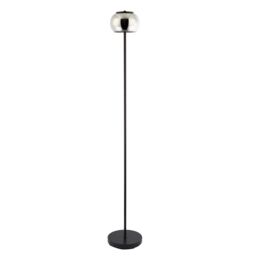 Happy Homewares Modern LED Floor Lamp in Matte Black with Smoked Glass Shade & Foot Switch