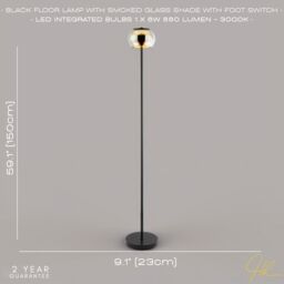 Happy Homewares Modern LED Floor Lamp in Matte Black with Smoked Glass Shade & Foot Switch - thumbnail 4