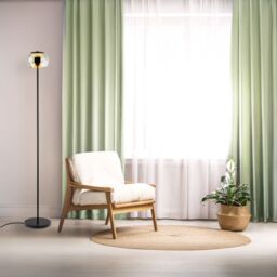 Happy Homewares Modern LED Floor Lamp in Matte Black with Smoked Glass Shade & Foot Switch - thumbnail 5
