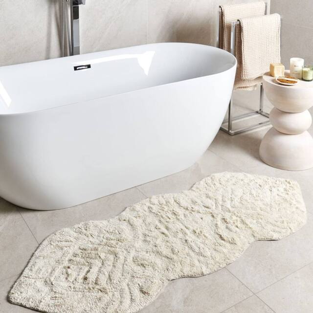 Wyld and Coco Beige Cotton Bath Mat 150 x 60 cm Irregular Shape - image 1