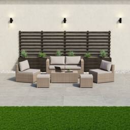HD Designs 6 Seater Rattan Garden Furniture Set with Cover 'ALREADY ASSEMBLED' in Natural - thumbnail 1