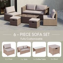 HD Designs 6 Seater Rattan Garden Furniture Set with Cover 'ALREADY ASSEMBLED' in Natural - thumbnail 6