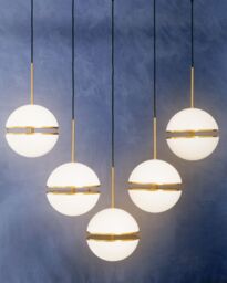 Orsina Five Ball Brass Pendant Light, Contemporary Statement Lighting Fixture With Five Split Globe Light in Gold - thumbnail 3