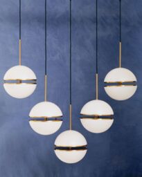 Orsina Five Ball Brass Pendant Light, Contemporary Statement Lighting Fixture With Five Split Globe Light in Gold - thumbnail 2