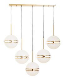 Orsina Five Ball Brass Pendant Light, Contemporary Statement Lighting Fixture With Five Split Globe Light in Gold