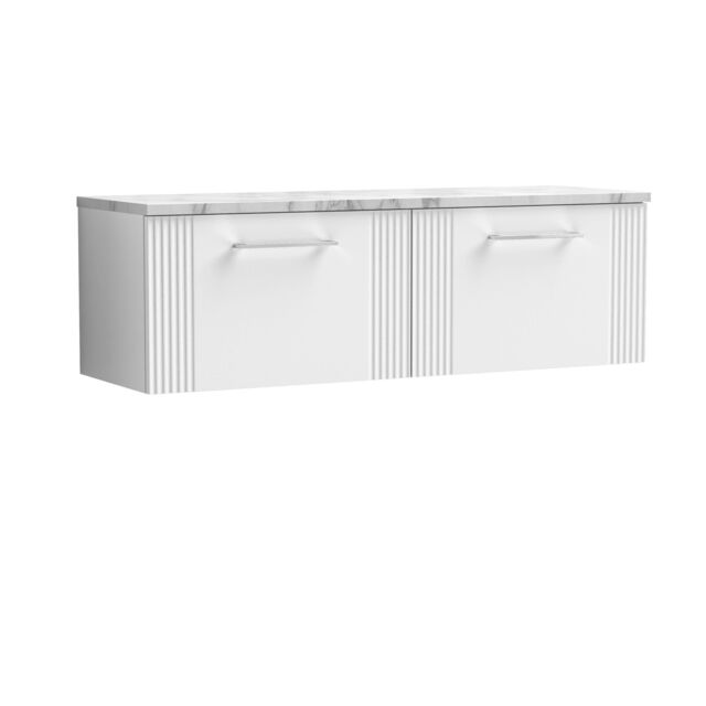 Balterley 2 Drawer Wall Hung Vanity Unit Marble Laminate Worktop, White 1200mm - image 1