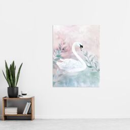 "Artery8 Lake Swan Pink Green Light Watercolour Painting Wall Art Print - Size: W24"" x H32""" - thumbnail 4