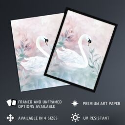 "Artery8 Lake Swan Pink Green Light Watercolour Painting Wall Art Print - Size: W24"" x H32""" - thumbnail 2