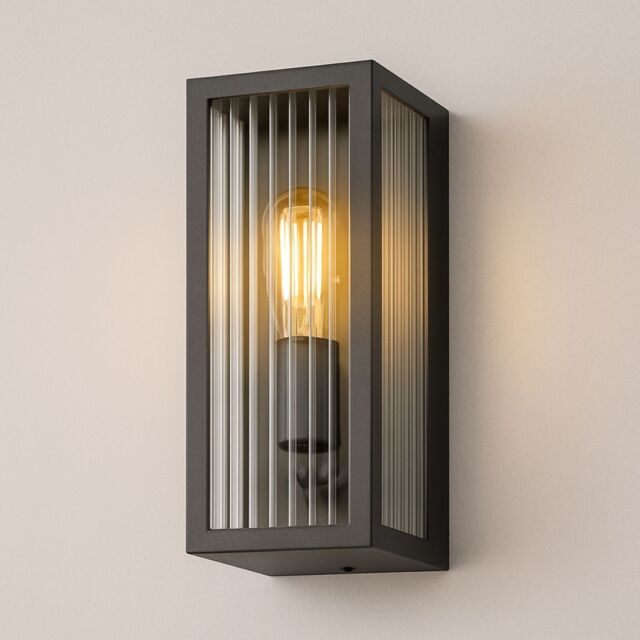 CGC Lighting 'Stella' Bevelled Glass Black E27 Outdoor Box Wall Light - image 1