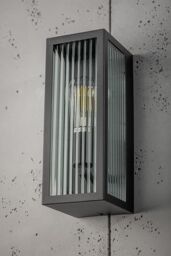 CGC Lighting 'Stella' Bevelled Glass Black E27 Outdoor Box Wall Light - thumbnail 3