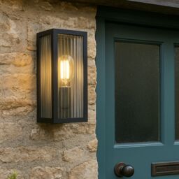 CGC Lighting 'Stella' Bevelled Glass Black E27 Outdoor Box Wall Light - thumbnail 6