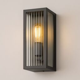 CGC Lighting 'Stella' Bevelled Glass Black E27 Outdoor Box Wall Light - thumbnail 1