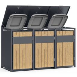 Phoenix Safe Company Phoenix Outdoor Triple Wheelie Bin Store for 3 x 240L Bins, Oak Effect Metal Storage GB3300AW in Brown - Size: 800mm - thumbnail 4
