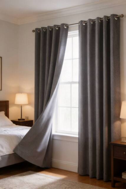 Living and Home 2 Panels Solid Colour Blackout Linen-Like Curtains in Grey - Size: 168 cm width x 229 cm drop - image 1