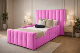 PARADISE BEDS LTD Single Wooden Upholstered Kids Bed Frame With Headboard in Bright Pink - thumbnail 1
