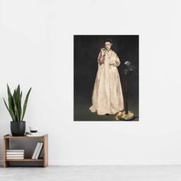 "Artery8 Young Lady With a Parrot Portrait Manet Vintage Wall Art Print Poster in Grey - Size: W24"" x H32""" - thumbnail 4