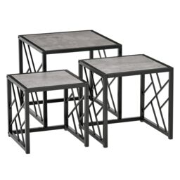 Set of 3 Nesting Coffee Tables Square Side Tables with Metal Frame