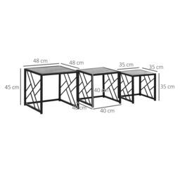 HOMCOM Set of 3 Nesting Coffee Tables Square Side Tables with Metal Frame in Grey - thumbnail 3
