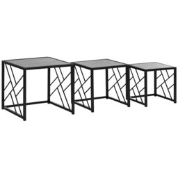 HOMCOM Set of 3 Nesting Coffee Tables Square Side Tables with Metal Frame in Grey - thumbnail 2