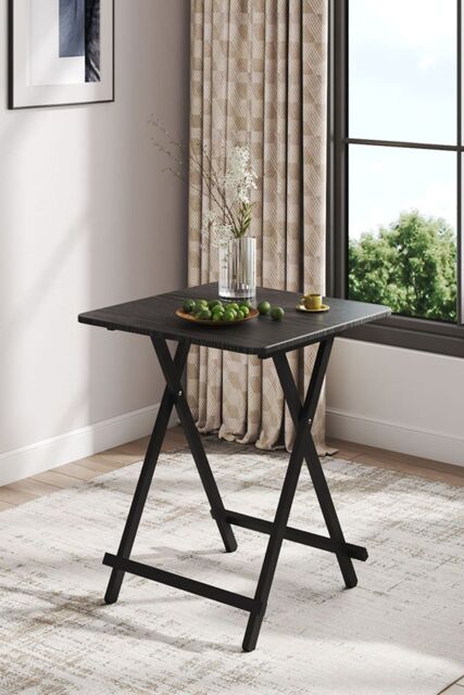 Living and Home Folding Wooden Dining Table 60x60cm in Black - Size: 60x60 cm - image 1