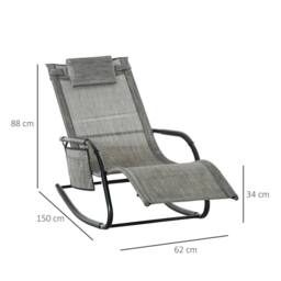 OUTSUNNY Breathable Mesh Rocking Chair Outdoor Recliner w/ Headrest in Dark Grey - thumbnail 3