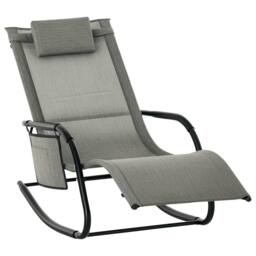 OUTSUNNY Breathable Mesh Rocking Chair Outdoor Recliner w/ Headrest in Dark Grey - thumbnail 2