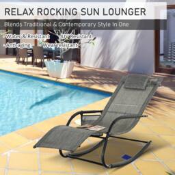 OUTSUNNY Breathable Mesh Rocking Chair Outdoor Recliner w/ Headrest in Dark Grey - thumbnail 4
