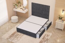 Somnior Alexas Divan 2 Draw Bed Base with Floor Standing Headboard Plush Velvet in Charcoal - Size: Super King - thumbnail 3
