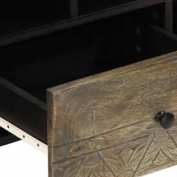Berkfield Home TV Cabinet Black 100x33x46 cm Solid Wood Mango - Size: 100 x 33 x 46 cm - thumbnail 7
