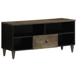 Berkfield Home TV Cabinet Black 100x33x46 cm Solid Wood Mango - Size: 100 x 33 x 46 cm - thumbnail 2