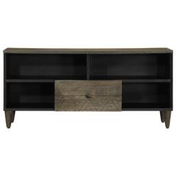 Berkfield Home TV Cabinet Black 100x33x46 cm Solid Wood Mango - Size: 100 x 33 x 46 cm - thumbnail 1