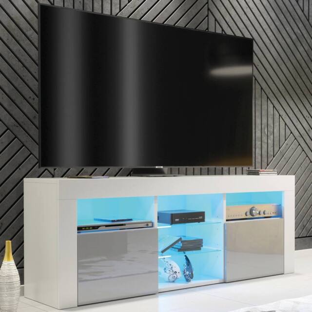 Mex Furniture LTD TV Unit Pulse 145cm - White & Grey Gloss Doors & LED Lights - image 1