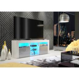 Mex Furniture LTD TV Unit Pulse 145cm - White & Grey Gloss Doors & LED Lights - thumbnail 2