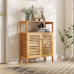 CASART Bathroom Floor Cabine Bathroom Storage Organizer w/ Removable Shelf in Natural