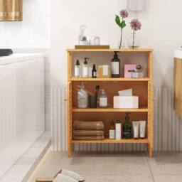 CASART Bathroom Floor Cabine Bathroom Storage Organizer w/ Removable Shelf in Natural - thumbnail 5