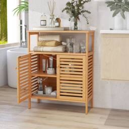 CASART Bathroom Floor Cabine Bathroom Storage Organizer w/ Removable Shelf in Natural - thumbnail 4