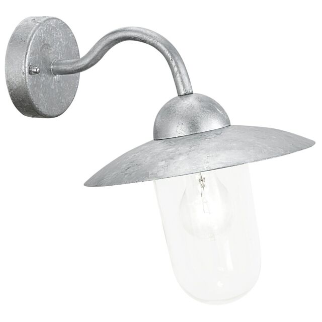 Loops IP44 Outdoor Wall Light Zinc Plated Steel 1 x 60W E27 Bulb Porch Lamp in Metallics - image 1