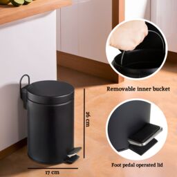 Premier Housewares Stylish Design 3Ltr Turqoise Pedal Bin, Compact Composite Bin For Kitchen, Convenient Bin With Handle in Black - thumbnail 2