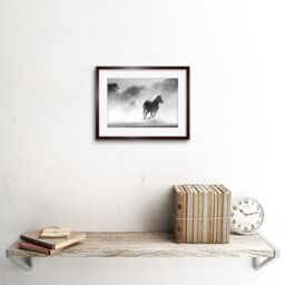 "Artery8 Wall Art Print Horses Running Mist BW Framed in Brown - Size: W7"" x H9""" - thumbnail 2