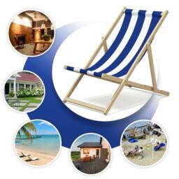KORVIXA Wooden Deck Folding Chair Lounger in Blue - Size: 100 cm - thumbnail 3