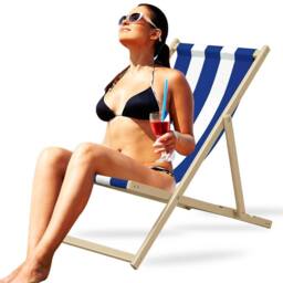 KORVIXA Wooden Deck Folding Chair Lounger in Blue - Size: 100 cm - thumbnail 1