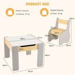 Costway 4 in 1 Activity Table & Chairs Wooden Furniture Set w/ Storage in Grey - thumbnail 2