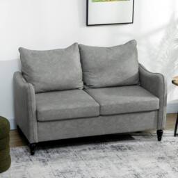 HOMCOM Modern 2 Seater Sofa, PU Leather Upholstered Loveseat Settee in Grey - thumbnail 2